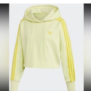 Adidas Trefoil Logo iced yellow crop hoodie sweatshirt large